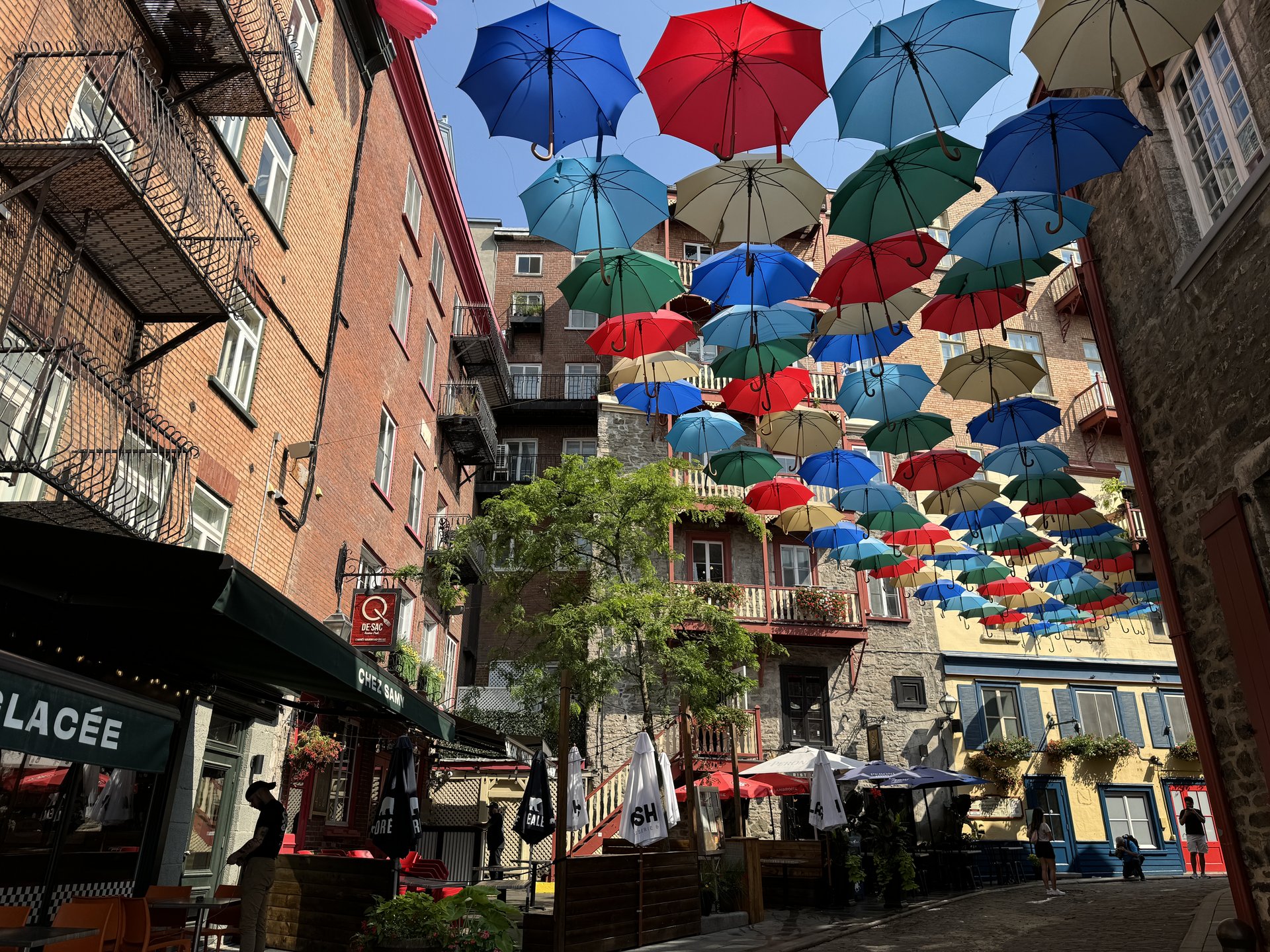Bunte Schirme über Québec